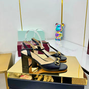 GG HEELED SANDALS 25S 65 MM IN BLACK LAMBSKIN WITH GOLD HARDWARE