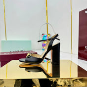 GG HEELED SANDALS 25S 95 MM IN BLACK LAMBSKIN WITH GOLD HARDWARE