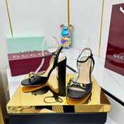 GG HEELED SANDALS 25S 95 MM IN BLACK LAMBSKIN WITH GOLD HARDWARE