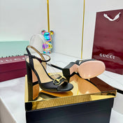 GG HEELED SANDALS 25S 95 MM IN BLACK LAMBSKIN WITH GOLD HARDWARE