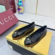 GG BALLET FLATS 25S IN BLACK LAMBSKIN MIX GLOSSY LEATHER WITH BOW