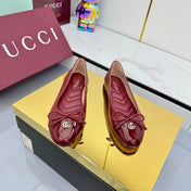 GG BALLET FLATS 25S IN RED LAMBSKIN MIX GLOSSY LEATHER WITH BOW