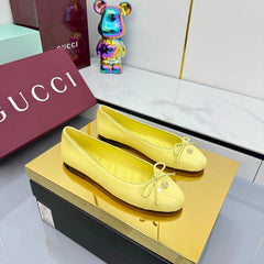 GG BALLET FLATS 25S IN YELLOW LAMBSKIN MIX GLOSSY LEATHER WITH BOW