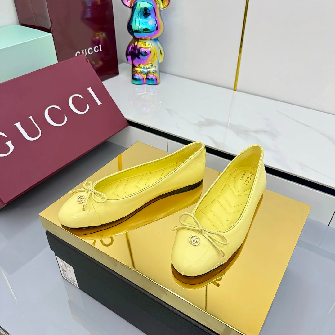 GG BALLET FLATS 25S IN YELLOW LAMBSKIN MIX GLOSSY LEATHER WITH BOW