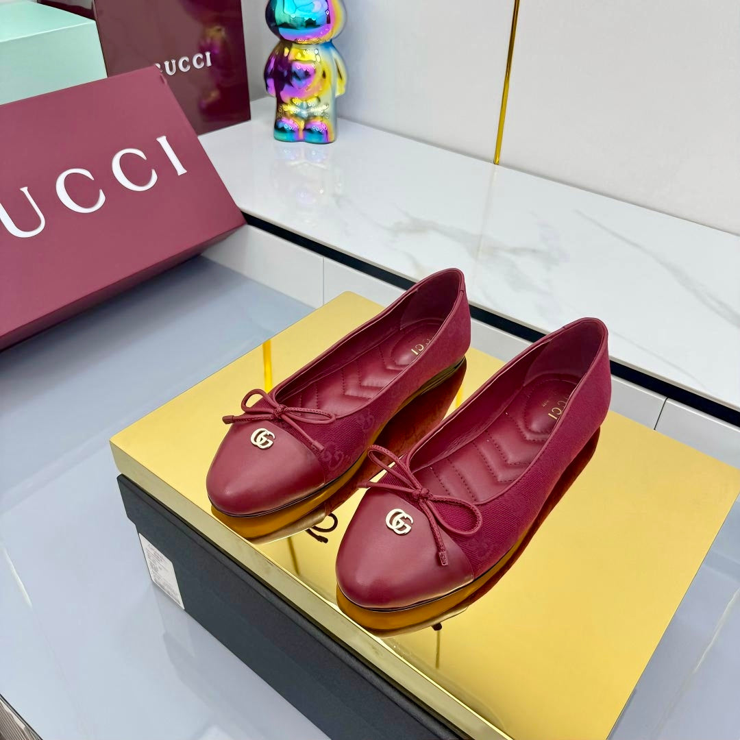GG BALLET FLATS 25S IN RED FABRIC MIX LAMBSKIN WITH BOW