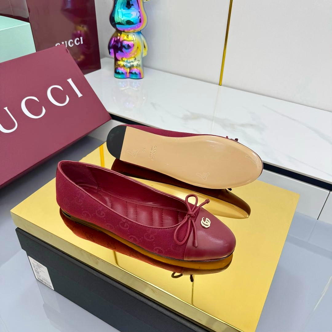 GG BALLET FLATS 25S IN RED FABRIC MIX LAMBSKIN WITH BOW