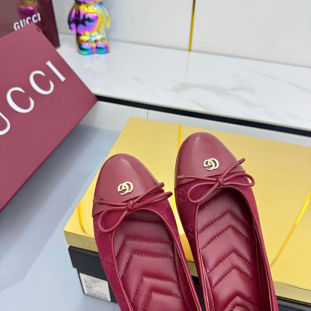 GG BALLET FLATS 25S IN RED FABRIC MIX LAMBSKIN WITH BOW