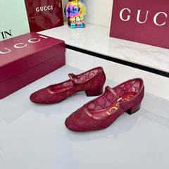 GG MARY JANE HEEL 25S 25 MM IN RED SEQUINED MESH FABRIC