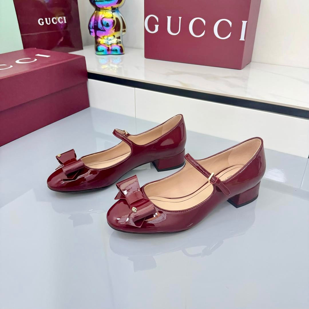 GG MARY JANE 25S IN RED LAMBSKIN WITH BOW