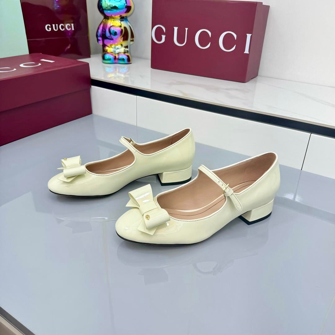 GG MARY JANE 25S IN LIGHT YELLOW LAMBSKIN WITH BOW