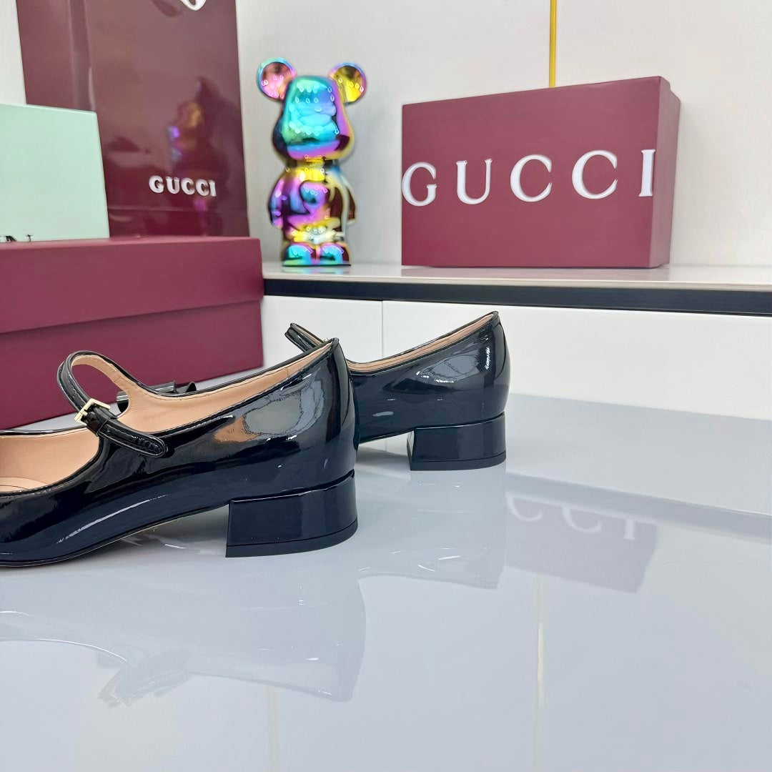 GG MARY JANE 25S IN BLACK LAMBSKIN WITH BOW