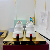 PRADA 25S CROSS LACED SNEAKERS IN WHITE CALFSKIN