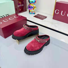GG PLATFORM MULES 25S IN RED SUEDE