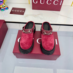 GG PLATFORM MULES 25S IN RED SUEDE