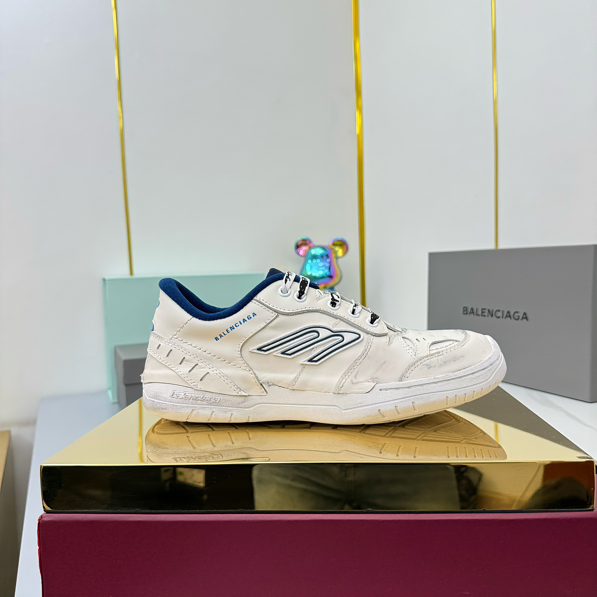 BALENCIAGA 25S SNEAKERS IN WHITE MIX DARK BLUE LEATHER