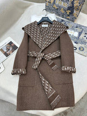 DIOR HOODED COAT IN DARK BROWN WOOL