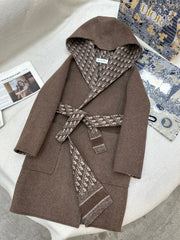 DIOR HOODED COAT IN DARK BROWN WOOL