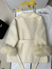 MAX MARA 25S CASHMERE COAT WITH FOX FUR TRIM 235