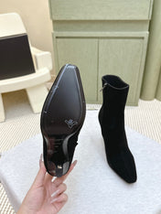 YSL 25S HEELED ANKLE BOOTS 75 MM IN BLACK SUEDE