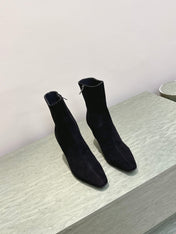 YSL 25S HEELED ANKLE BOOTS 75 MM IN BLACK SUEDE