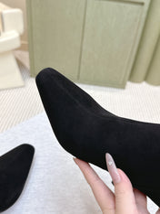 YSL 25S HEELED ANKLE BOOTS 75 MM IN BLACK SUEDE