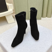 YSL 25S HEELED ANKLE BOOTS 75 MM IN BLACK SUEDE
