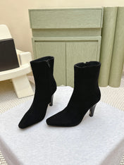 YSL 25S HEELED ANKLE BOOTS 75 MM IN BLACK SUEDE