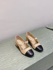 CHANEL 25S MARY JANE SHOES IN BEIGE SHEEPSKIN MIX BLACK GLOSSY WITH BOW