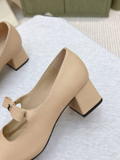 CHANEL 25S MARY JANE SHOES IN BEIGE SHEEPSKIN MIX BLACK GLOSSY WITH BOW