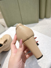 CHANEL 25S HIGH-HEELED MOCCASINS 80MM IN LIGHT TAN CALFSKIN GOLD HARDWARE