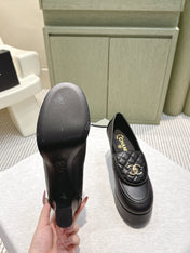 CHANEL 25S HIGH-HEELED MOCCASINS 80MM IN BLACK CALFSKIN GOLD HARDWARE