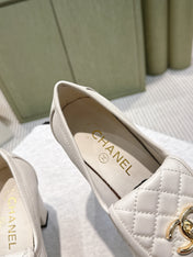 CHANEL 25S HIGH-HEELED MOCCASINS 80MM IN WHITE CALFSKIN GOLD HARDWARE