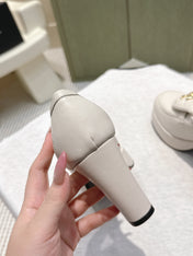 CHANEL 25S HIGH-HEELED MOCCASINS 80MM IN WHITE CALFSKIN GOLD HARDWARE