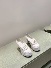 CHANEL 25S HIGH-HEELED MOCCASINS 80MM IN WHITE CALFSKIN GOLD HARDWARE