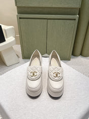 CHANEL 25S HIGH-HEELED MOCCASINS 80MM IN WHITE CALFSKIN GOLD HARDWARE