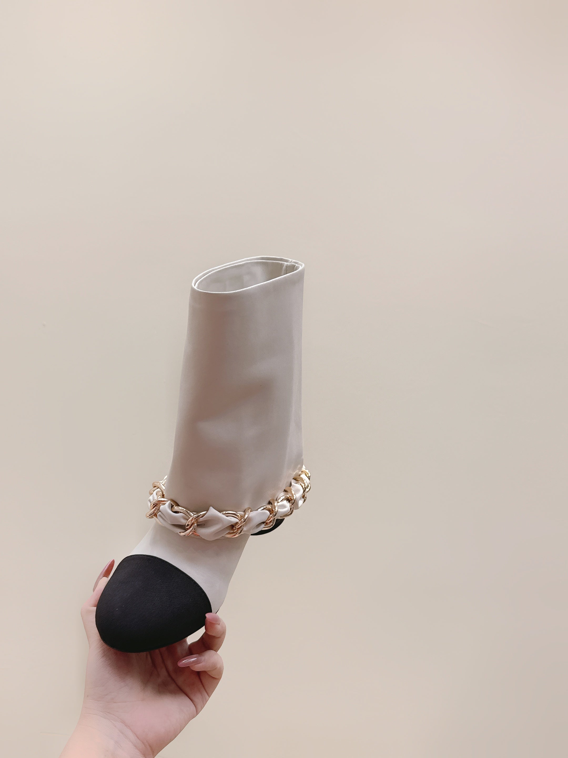 CHANEL 25S CALF-LENGTH BOOTS 45MM IN WHITE AND BLACK CALFSKIN GOLD HARDWARE