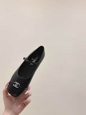 CHANEL 25S MARY JANE FLATS IN BLACK CALFSKIN SILVER HARDWARE