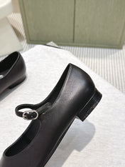 CHANEL 25S MARY JANE FLATS IN BLACK CALFSKIN SILVER HARDWARE