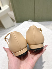 CHANEL 25S MARY JANE FLATS IN BEIGE LAMBSKIN WITH BLACK CAP TOE SILVER HARDWARE