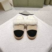 CHANEL 25S FUR-LINED MULES IN BEIGE AND BLACK SUEDE