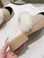 CHANEL 25S FUR-LINED MULES IN BEIGE AND BLACK SUEDE