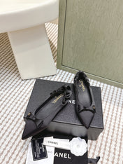 CHANEL 25S MARY JANE BALLET FLATS IN BLACK SILK SATIN