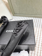 CHANEL 25S MARY JANE BALLET FLATS IN BLACK SILK SATIN
