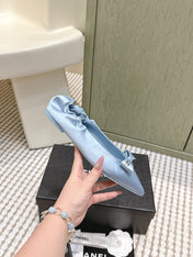 CHANEL 25S MARY JANE BALLET FLATS IN BLUE SILK SATIN