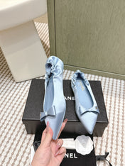CHANEL 25S MARY JANE BALLET FLATS IN BLUE SILK SATIN