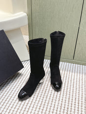 CHANEL 25S PEARL BOOTS IN BLACK SUEDE AND PATENT CALFSKIN