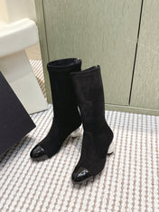 CHANEL 25S PEARL BOOTS IN BLACK SUEDE AND PATENT CALFSKIN