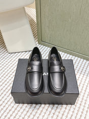 CHANEL 25S GODDESS FLAT LOAFERS IN BLACK CALFSKIN GOLD HARDWARE