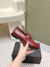 CHANEL 25S GODDESS FLAT LOAFERS IN DARK RED CALFSKIN GOLD HARDWARE