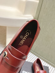 CHANEL 25S GODDESS FLAT LOAFERS IN DARK RED CALFSKIN GOLD HARDWARE